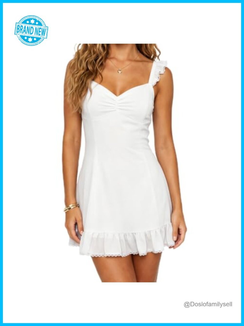 Women Mini Cami Dress Lace Trim Sleeveless V-Neck A-Line Cotton Casual